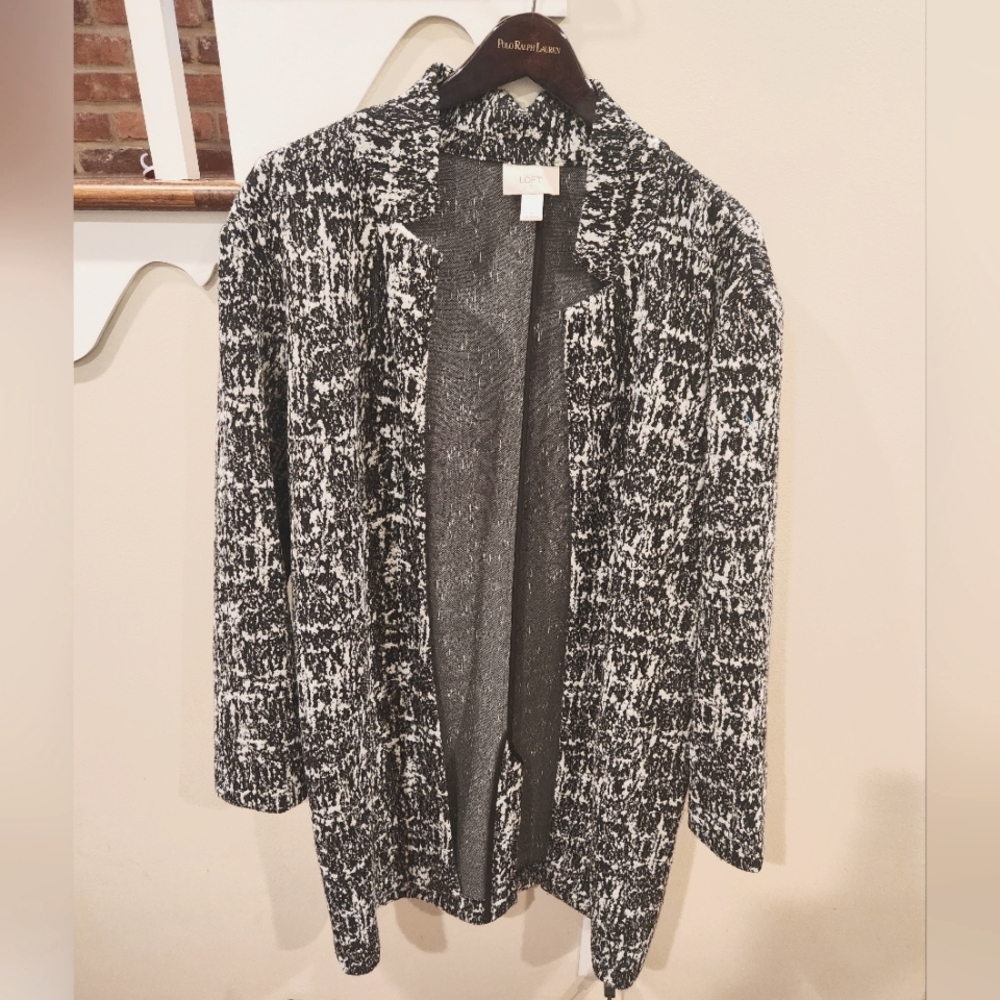Loft Polyester Blend Car Coat Long Jacket Black White Medium